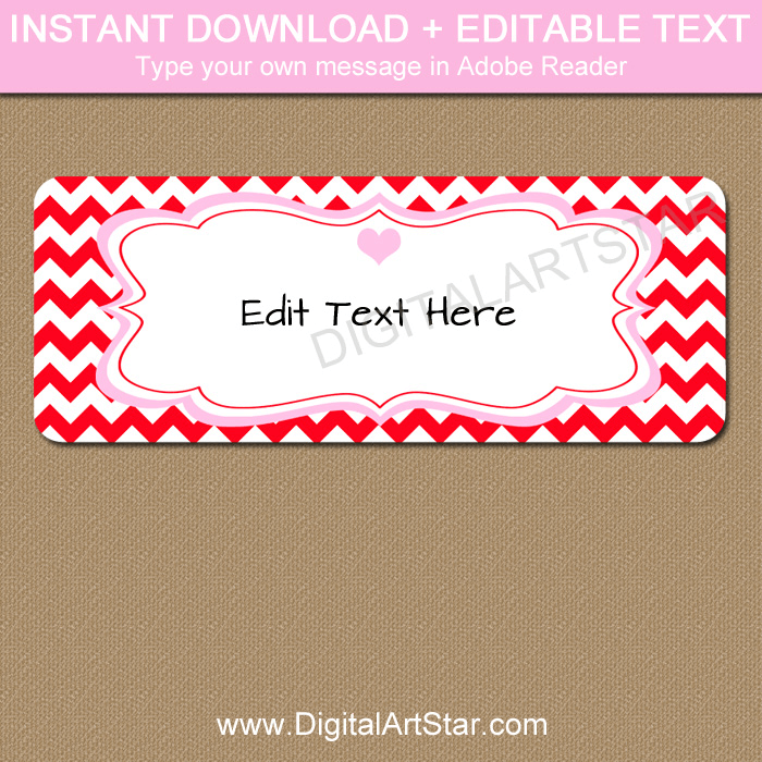 Red Chevron Valentines Day Return Address Labels Editable Template Print at Home
