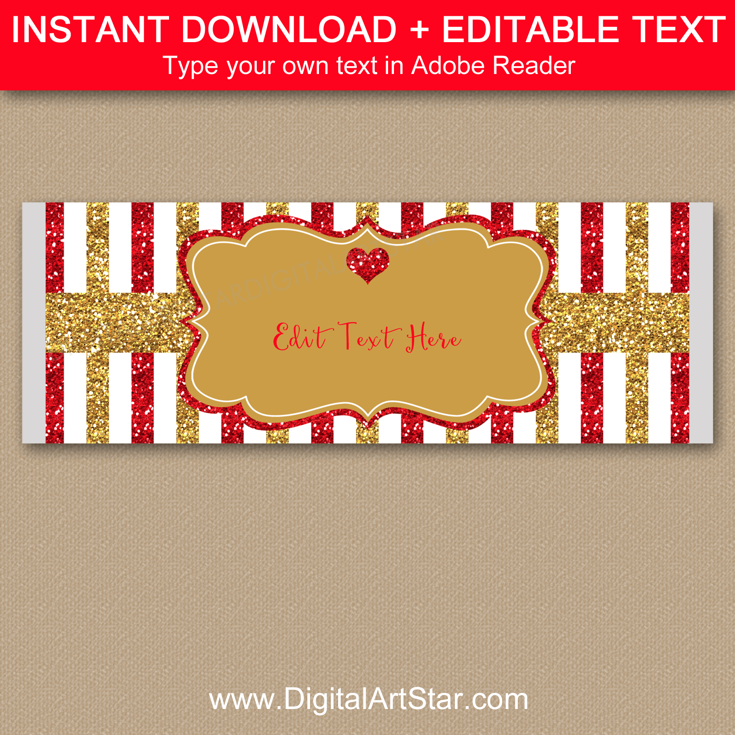 Red and Gold Wedding Candy Bar Wrapper Template