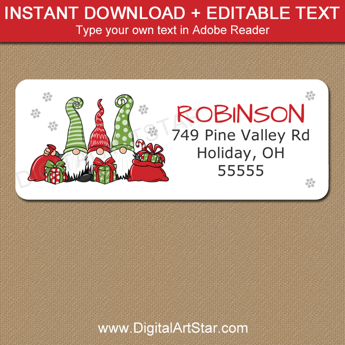 Red and Green Christmas Gnome Address Labels