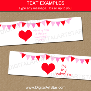 Red Heart Water Bottle Labels for Valentines Day Party Decorations