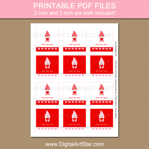 Red Pink Valentine Gnome Favor Tag Template