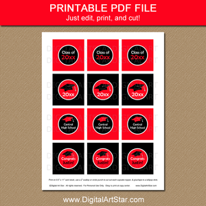 Red and Black Graduation Cupcake Toppers Printable PDF