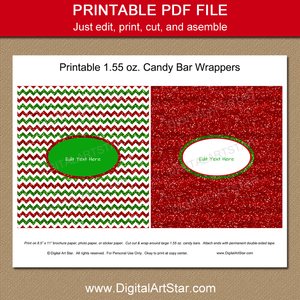 Red and Green Christmas Printable Candy Wrappers