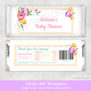 Spring Baby Shower Candy Bar Wrappers Flowers