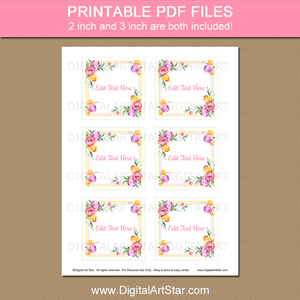 Spring Floral 3 Inch Square Printable Favor Stickers Download