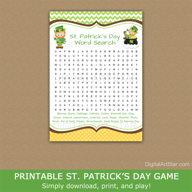 St Patricks Day Word Search Puzzle Printable