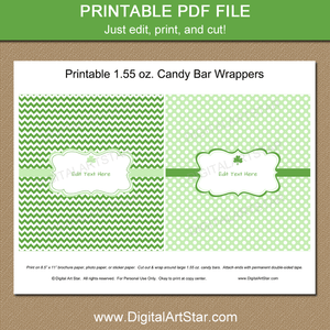 Printable Shamrock St Patrick's Day Candy Bar Wrappers