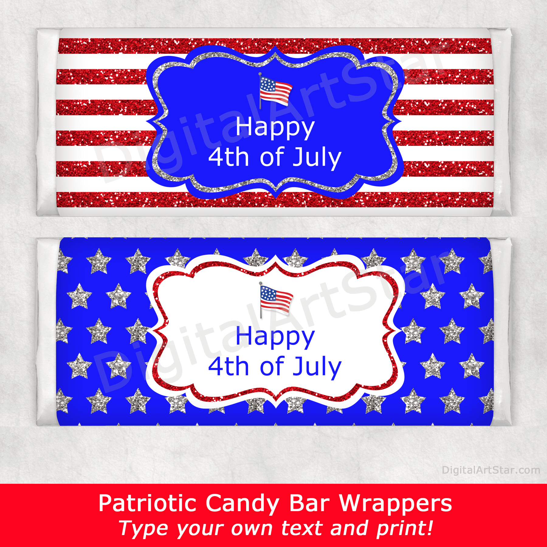 Stars and Stripes 4th of July Candy Bar Wrappers