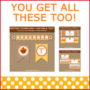Thanksgiving Party Supplies Package with Banner, Candy Wrappers, Bag Toppers