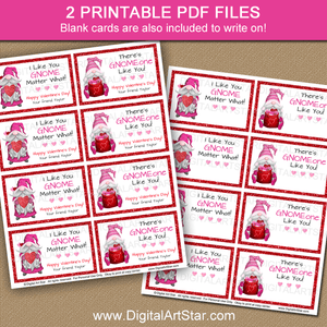 There's Gnomeone Like You Printable Gnome Valentine Cards for Kids Classroom Party