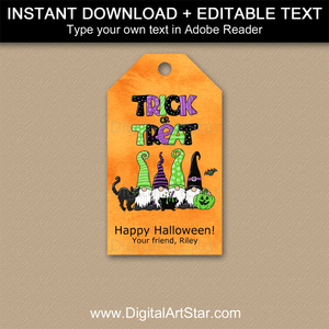 Trick or Treat Gnome Halloween Tags for Goodie Bags