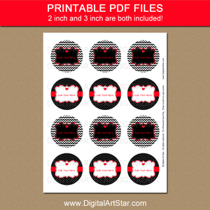 Two Inch Round Valentine Bag Label Printable Black White Red