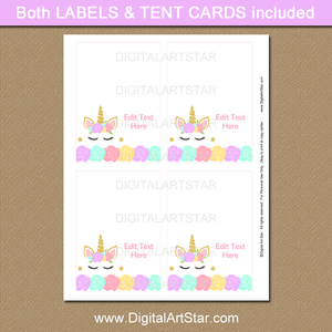Unicorn Baby Shower Place Cards Template