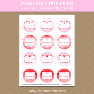 Valentine Party Favor Bag Labels Red Pink White Chevron