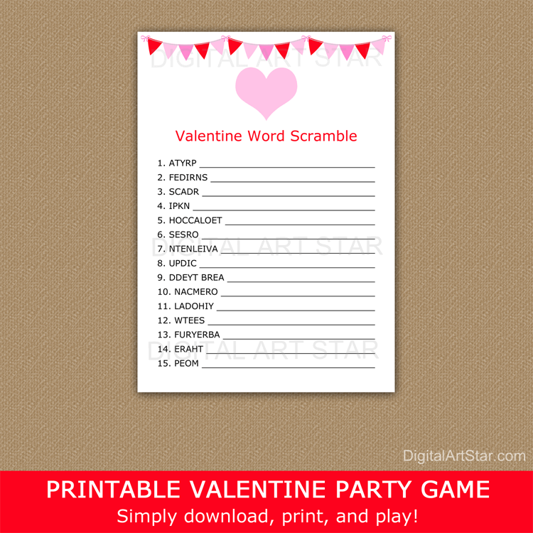 Valentine Word Scramble Game Printable
