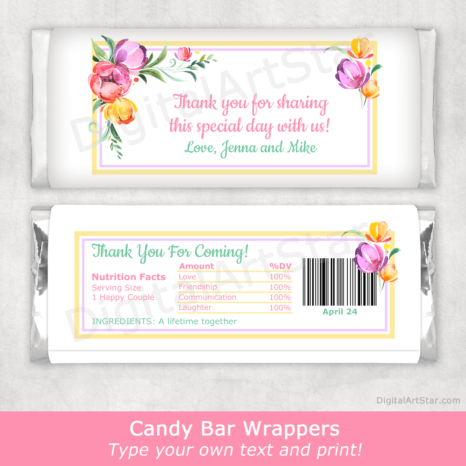 Wedding Favor Chocolate Bar Wrappers Spring Floral