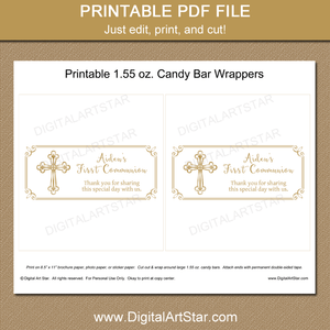 White and Gold First Holy Communion Printable Candy Wrappers