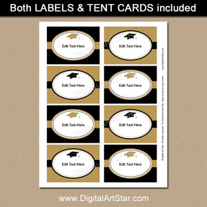 editable high school graduation labels in black and gold by digitalartstar