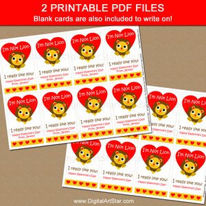 Printable Lion Valentine Cards for Kids