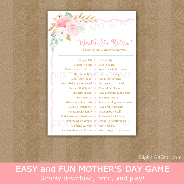 Would She Rather Floral Mother's Day Game - Pink, Gold, Mint