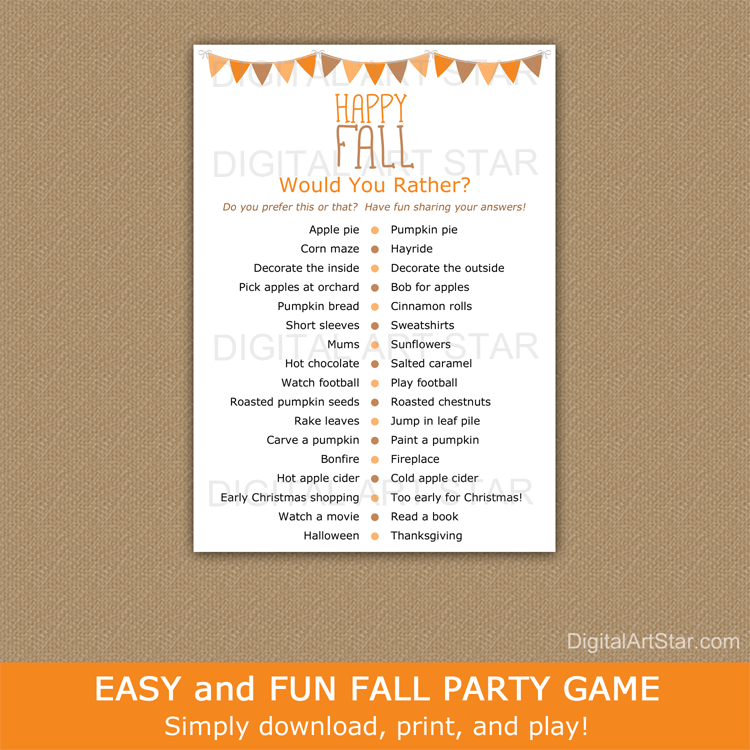 Would You Rather Fall Edition Printable Game