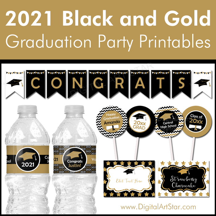2021 Black and Gold Graduation Party Printables