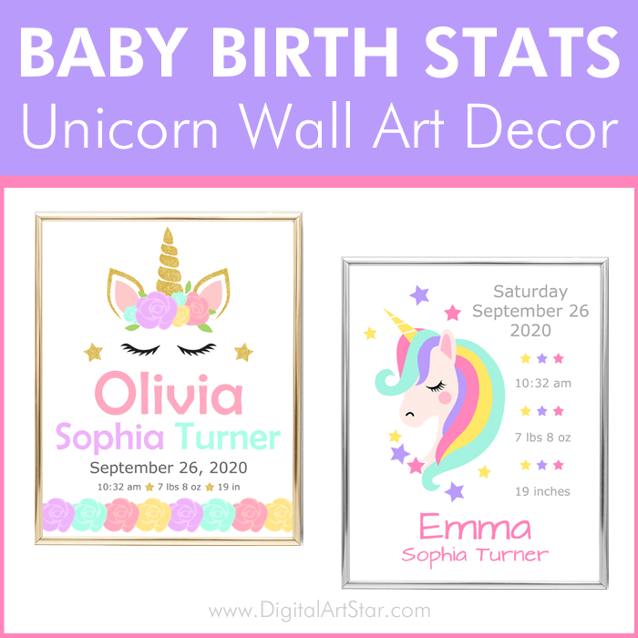 Baby Birth Stats Unicorn Wall Art Decor