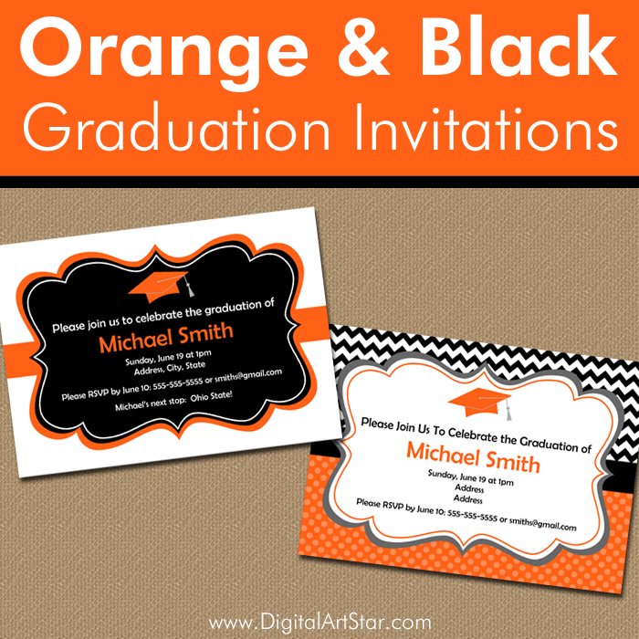 Orange and Black Graduation Invitations