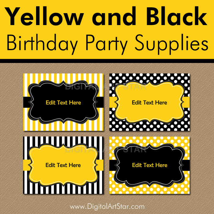 Yellow and Black Birthday Party Supplies