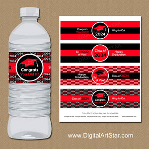 2024 Graduation Water Bottle Labels Red and Black Instant Download