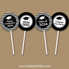 Graduation Water Bottle Stickers - Black and White