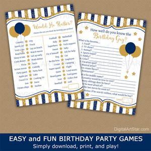 Navy Blue and Gold Birthday Game Bundle Printable Birthday Games
