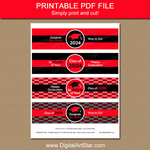 Printable Red and Black Graduation Water Bottle Stickers 2024