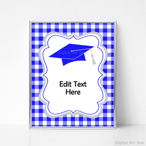 Royal Blue Graduation Party Sign Template Blue Gingham