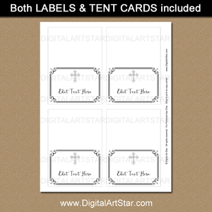 1st Holy Communion Place Cards Printable Black White Cross