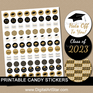 2023 Graduation Candy Stickers Printable Black and Gold