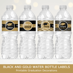 2023 Graduation Water Bottle Labels Black Gold Instant Download