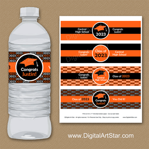 2023 High School Graduation Water Bottle Labels in Orange and Black