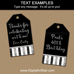 40th Birthday Thank You Tags in Black and Silver