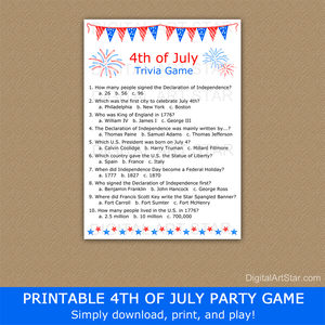 4th of July Trivia Quiz Multiple Choice with Answers