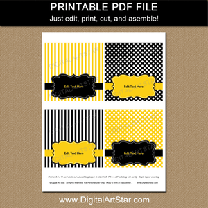 Printable Black and Yellow Bag Toppers Template for 50th Birthday