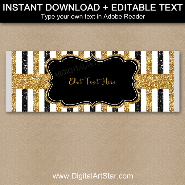 Glitter Graduation Candy Bar Wrappers Black and Gold - Digital Art