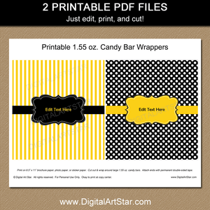 Yellow and Black Candy Bar Wrapper Label Printable PDF