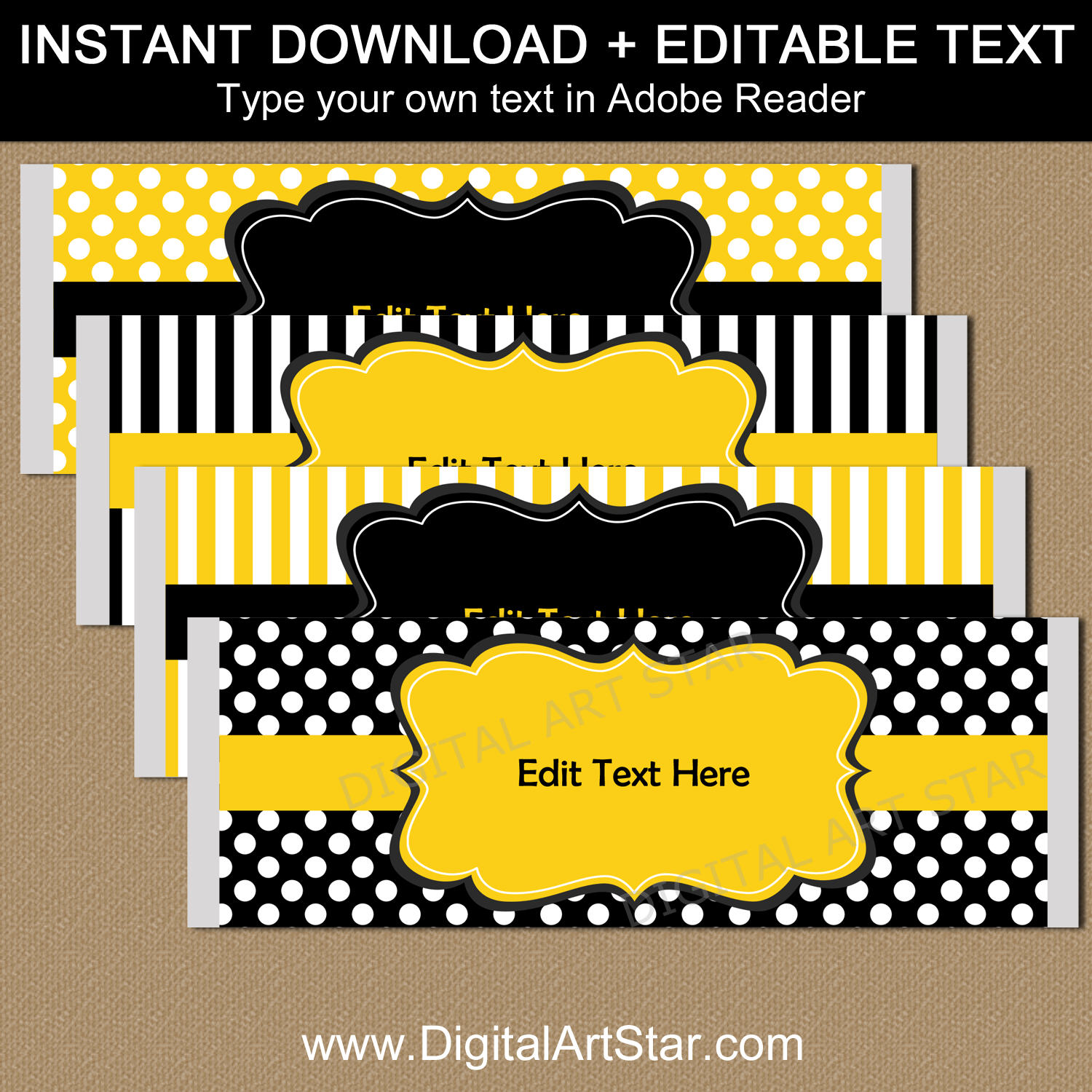 Black Yellow White Printable Candy Bar Wrapper Template