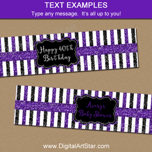 Editable Purple and Black Water Bottle Labels