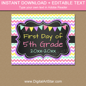 Back to School Fifth Grade Sign Printable for Girl