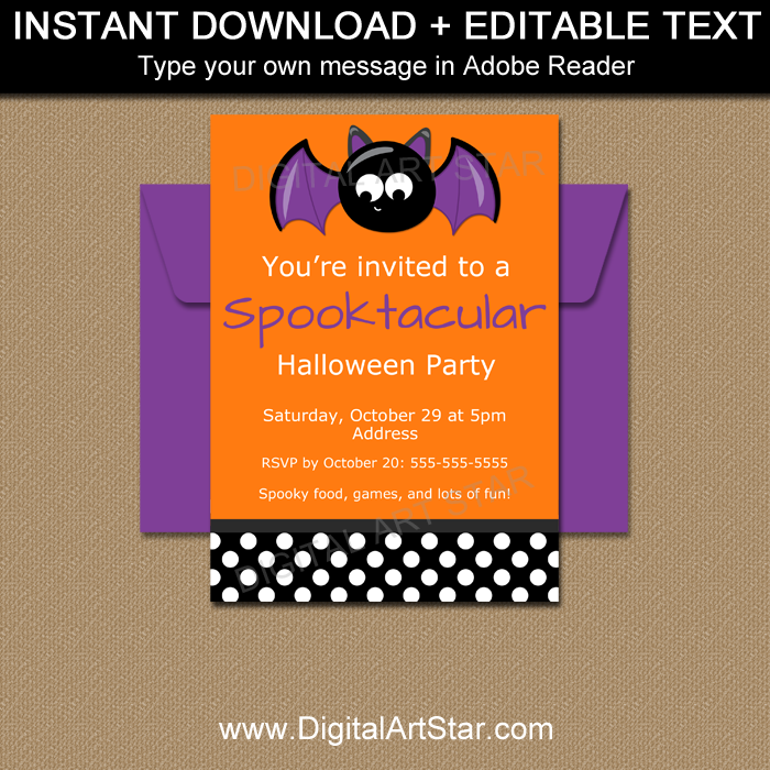 Editable Halloween Bat Invitation Template