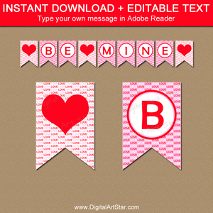 Be Mine Banner, Love Banner, Heart Banner in Pink and Red
