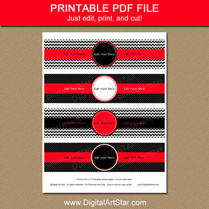 Black Red Printable Water Bottle Labels Template