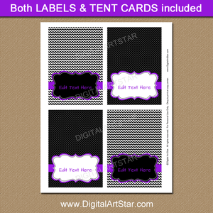 Black White Purple Food Tent Cards Printable